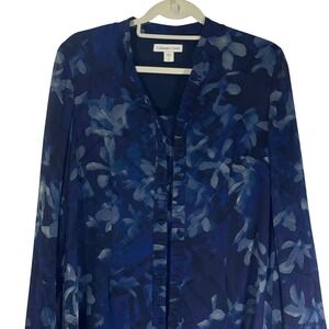 Coldwater Creek Watercolor Women Floral Blouse Long Sleeve Blue‎ Size L